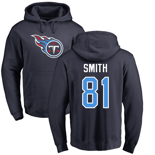 Tennessee Titans Men Navy Blue Jonnu Smith Name and Number Logo NFL Football 81 Pullover Hoodie Sweatshirts